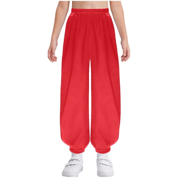 Hansber Children Kung Fu Training Sports Pants Boys Girls Loose Fit Satiny Harem Trousers Casual Wear Red 8