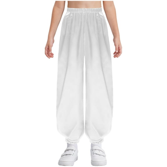 Hansber Children Kung Fu Training Sports Pants Boys Girls Loose Fit Satiny Harem Trousers Casual Wear White 16