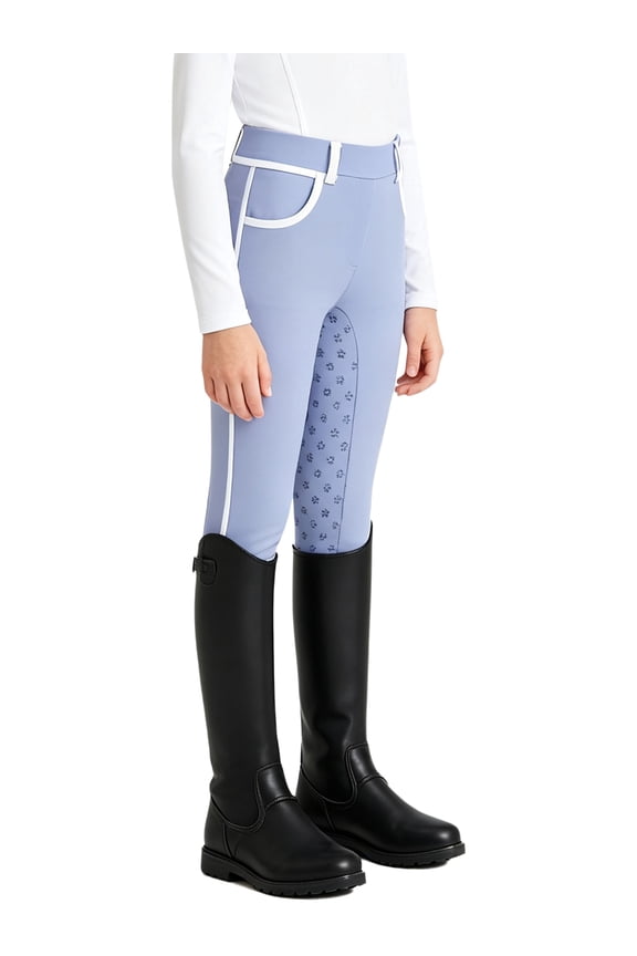 Children’s Jodhpurs Pull On Breeches Equestrian Riding Tights Full Seat Youth Riders Horseback Show Pants Dusty Blue 6