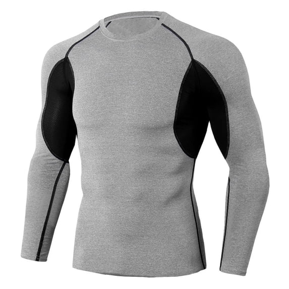 Hansber Compression Shirts for Men Long Sleeve Rash Guard Athletic T-Shirts Quick Dry Gym Running Flecking Gray&Black M