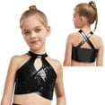 thumbnail image 1 of Hansber Dance Crop Tops for Girls Metallic Sequin T-shirt Tee Jazz Hip Hop Street Dance Outfits Athletic Vest Black 14, 1 of 4