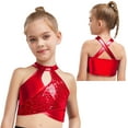 thumbnail image 1 of Hansber Dance Crop Tops for Girls Metallic Sequin T-shirt Tee Jazz Hip Hop Street Dance Outfits Athletic Vest Red 12, 1 of 4