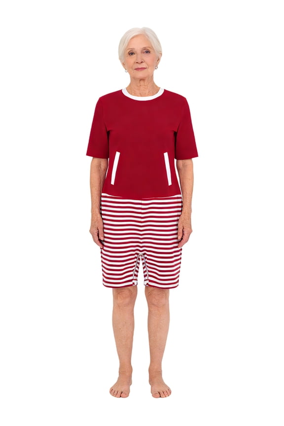 Elderly Women Back Zipper Adaptive Jumpsuit Self-Undressing Romper for Dementia Seniors Red S