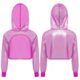 thumbnail image 1 of Hansber Fashion Girls Jazz Hip-Hop Dance Crop Top See-through Metallic Shiny Cropped Hoodie Sweatshirt Hot Pink 8, 1 of 7
