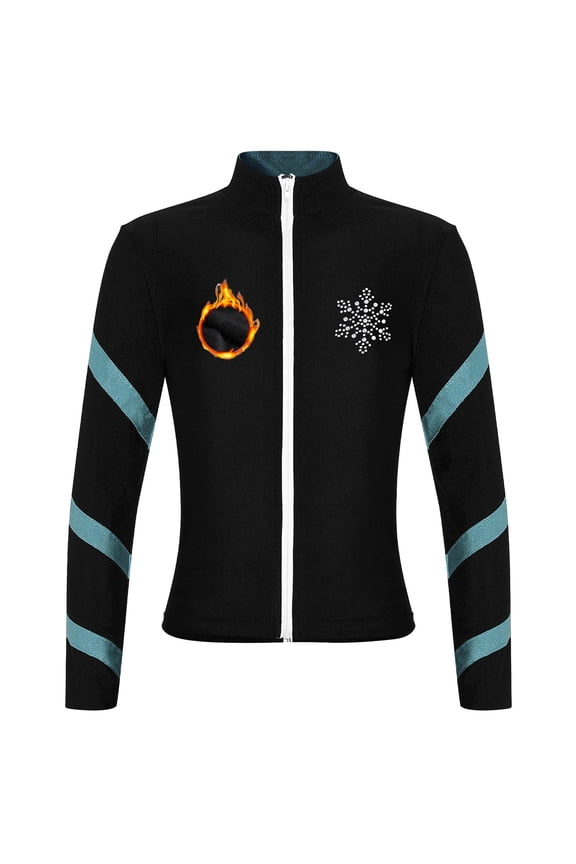 Figure Ice Skating Jacket for Kids Girls Fleece Practice Training Skating Tops Gymnastics Light Blue 6