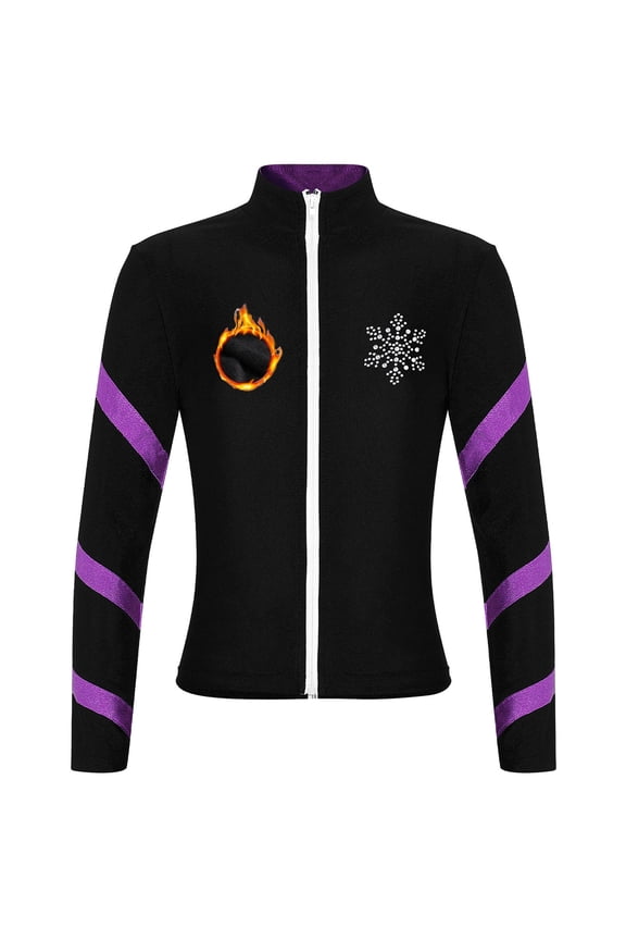 Figure Ice Skating Jacket for Kids Girls Fleece Practice Training Skating Tops Gymnastics Light Purple 12
