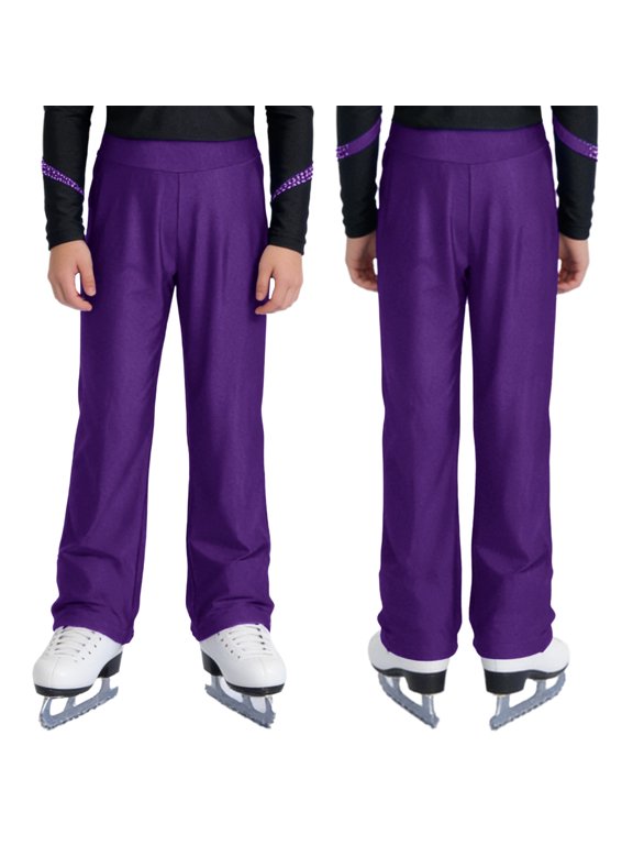 Figure Skating Pants for Boys Ice Skating Practice Leggings Workout Training Wear Dance Performance Purple 6