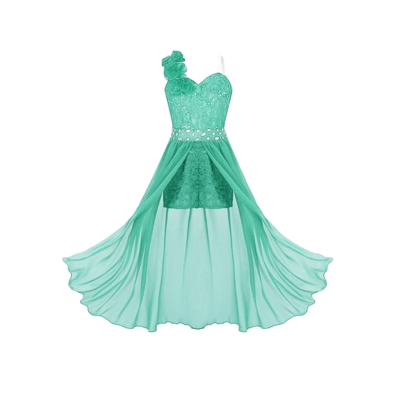 Hansber Flower Girls Lace Romper Dress One Shoulder Sleeveless Wedding Bridesmaid Pageant Party Gowns Mint Green 8