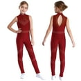thumbnail image 1 of Hansber Full Body Jumpsuit for Girls Long Sleeves Skating Romper Bodysuit Tumbling Dance Leotard Biketards Burgundy 6, 1 of 6