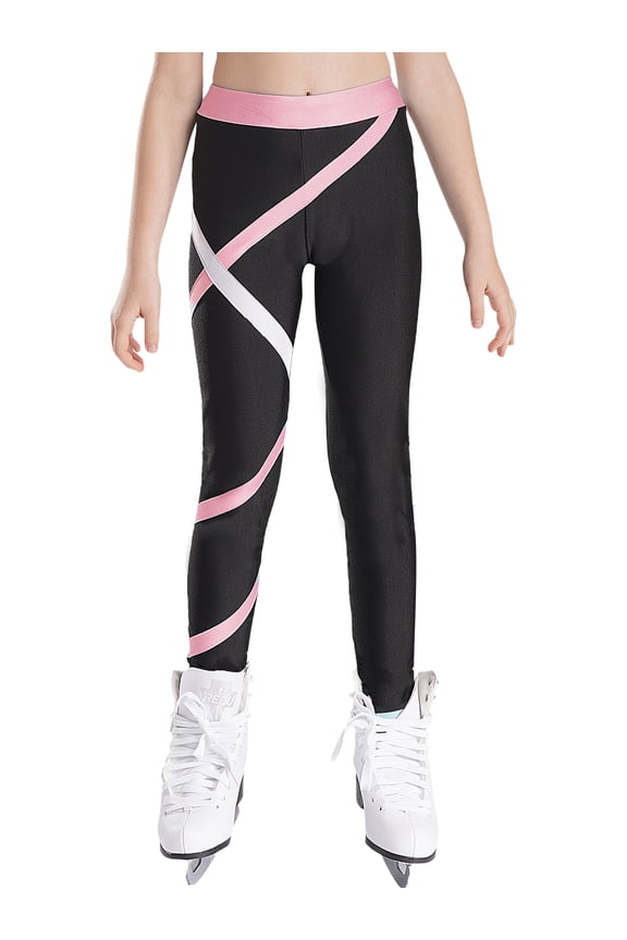Girl's Athletic Leggings Figure Ice Skating Tight Pants Gym Workout Fitness Sport Active Dance Wear Pink 12