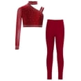 thumbnail image 1 of Hansber Girls 2-Pieces Gymnastics Outfits Dance Unitards Rhinestones Athletic Crop Top with Leggings Pants Set Burgundy 12, 1 of 7