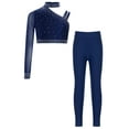 thumbnail image 1 of Hansber Girls 2-Pieces Gymnastics Outfits Dance Unitards Rhinestones Athletic Crop Top with Leggings Pants Set Navy Blue 8, 1 of 7