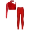 thumbnail image 1 of Hansber Girls 2-Pieces Gymnastics Outfits Dance Unitards Rhinestones Athletic Crop Top with Leggings Pants Set Red 8, 1 of 7