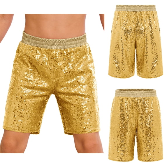 Hansber Girls Boys Sequin Shorts Jazz Hip Hop Dance Tumbling Bottoms Cheer Performance Dancewear Gold 16