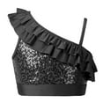 thumbnail image 1 of Hansber Girls Dance Vest Ruffle Sequined Cami Asymmetrical Shoulder Straps Crop Top for Latin Rumba Black 6, 1 of 7