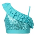 thumbnail image 1 of Hansber Girls Dance Vest Ruffle Sequined Cami Asymmetrical Shoulder Straps Crop Top for Latin Rumba Blue 12, 1 of 7