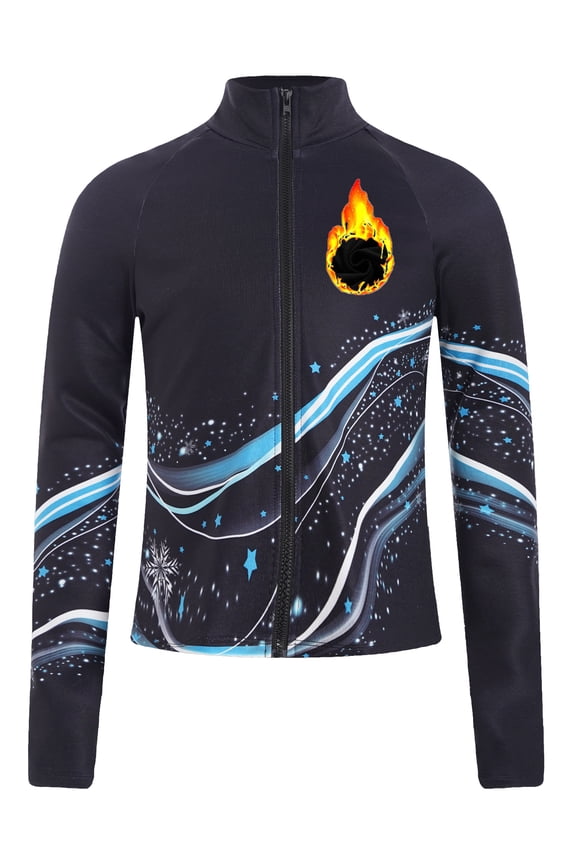 Girls Figure Skating Training Jackets Long Sleeve Zip Up Fleece Lined Coat Slim Fit Sweatshirts Blue 6