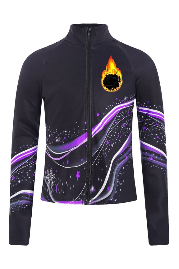 Girls Figure Skating Training Jackets Long Sleeve Zip Up Fleece Lined Coat Slim Fit Sweatshirts Purple 10