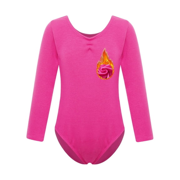 Hansber Girls Fleece Lined Bodysuit Long Sleeve Ballet Leotard Kids Dance Undergarment Thermal Hot Pink 120