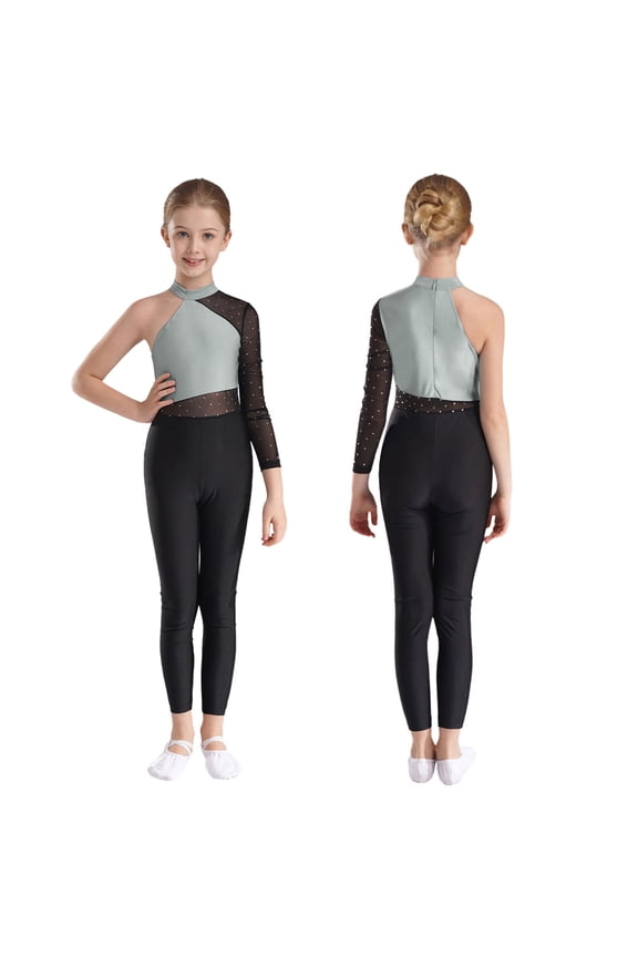 Girls Gymnastics Dance Bodysuit Full Body Unitard Sparkly Ballet Leotards Skating Catsuit Jumpsuit Gray 8