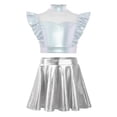 thumbnail image 1 of Hansber Girls Jazz Dance Dress 2-Piece Cheerleading Outfit Shiny Metallic Flutter Sleeve Crop Top with Skirt Set Silver 8, 1 of 7