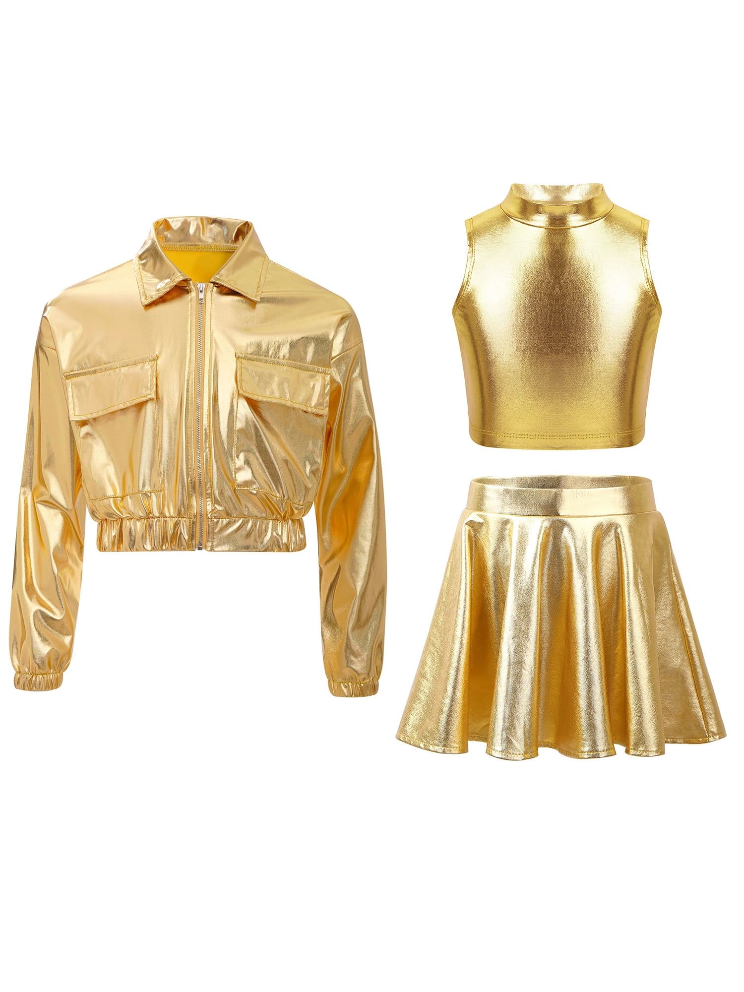 Hansber Girls Jazz Hip Hop Dance Outfit 3-Piece Long Sleeve Bomber ...