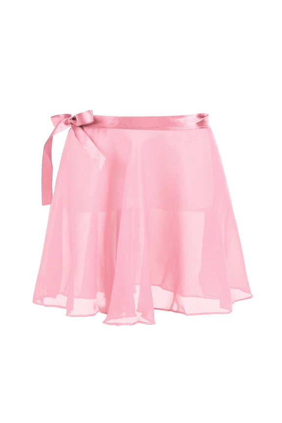 Girls Kids Chiffon Ballet Dance Pull-on Wrap Skirt Classic Workout Tutu Skirt with Waist Tie Pink L