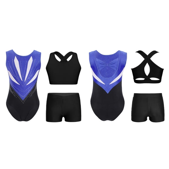 Hansber Girls Kids Gymnastics Outfits Sleeveless Crop Top Ballet Leotard with Shorts Set for Dance Class Blue Black 6