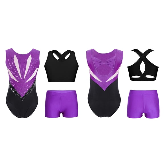 Hansber Girls Kids Gymnastics Outfits Sleeveless Crop Top Ballet Leotard with Shorts Set for Dance Class Purple 12