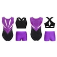 thumbnail image 1 of Hansber Girls Kids Gymnastics Outfits Sleeveless Crop Top Ballet Leotard with Shorts Set for Dance Class Purple 8, 1 of 6