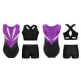 thumbnail image 1 of Hansber Girls Kids Gymnastics Outfits Sleeveless Crop Top Ballet Leotard with Shorts Set for Dance Class Purple Black 12, 1 of 6