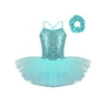thumbnail image 1 of Hansber Girls Kids Sequined Ballet Dance Leotard with Hair Band Outfits Ballerina Princess Tutu Dress Turquoise S, 1 of 7