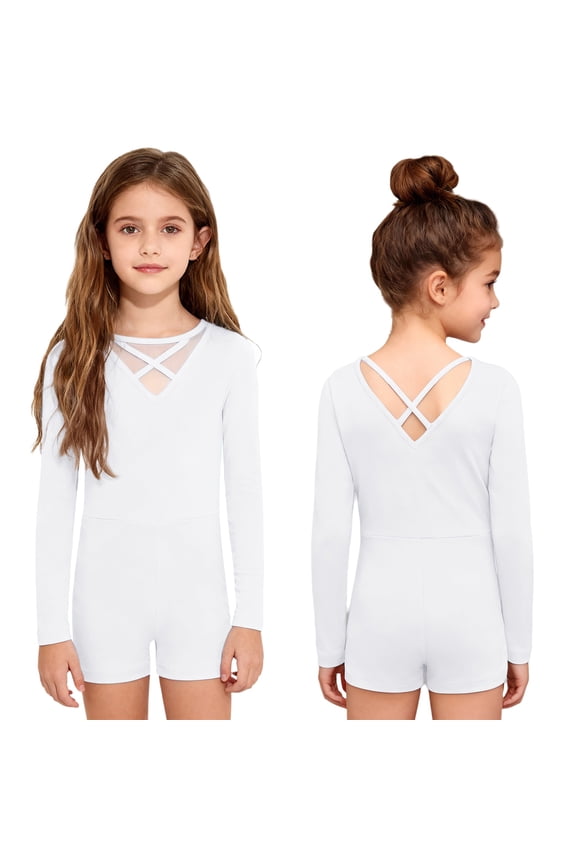 Girls Long Sleeve Leotards for Ballet Dance Class Gymnastics Tumbling Athletic Biketard Activewear Ivory 6
