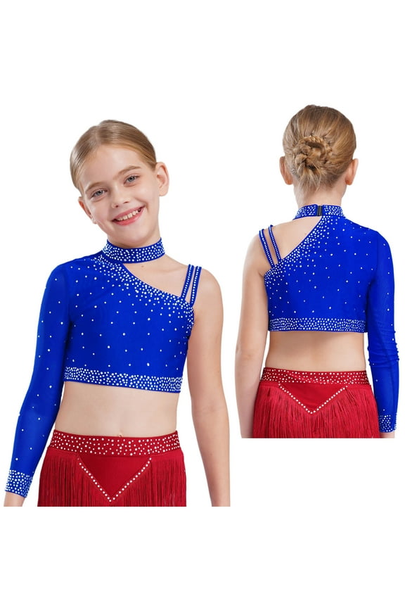 Girls Party Fancy Vest Hip Hop Jazz Dance Tops Athletic Shirt Ballet Dancewear Cheerleading Uniform Blue 10