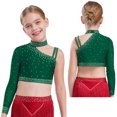 thumbnail image 1 of Hansber Girls Party Fancy Vest Hip Hop Jazz Dance Tops Athletic Shirt Ballet Dancewear Cheerleading Uniform Green 6, 1 of 6