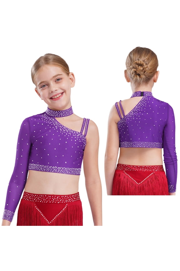 Girls Party Fancy Vest Hip Hop Jazz Dance Tops Athletic Shirt Ballet Dancewear Cheerleading Uniform Purple 6