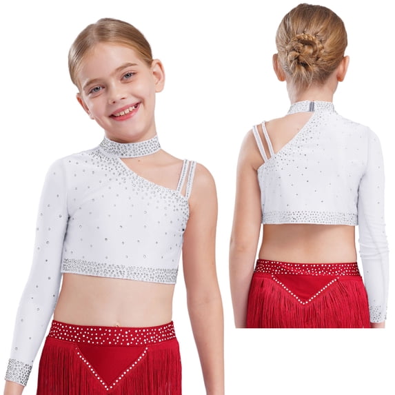 Hansber Girls Party Fancy Vest Hip Hop Jazz Dance Tops Athletic Shirt Ballet Dancewear Cheerleading Uniform White 16