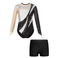 thumbnail image 1 of Hansber Girls Shiny Long Sleeve Ballet Dance Leotard Gymnastics with Sports Shorts 2Pcs Tracksuit Silver&Black 8, 1 of 7