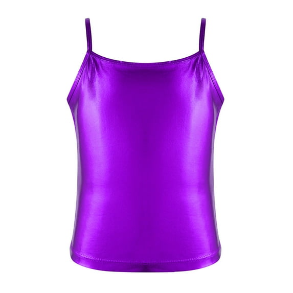Hansber Girls Shiny Metallic Spaghetti Straps Vest Tank Top Dance Athletic Camisole Purple 6