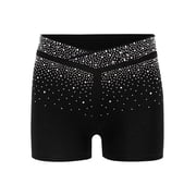 Hansber Girls Shiny Rhinestones Ballet Dance Shorts Gymnastics Boyshorts Active Sports Yoga Knickers Black 16