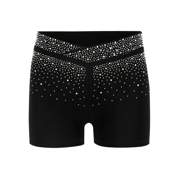 Hansber Girls Shiny Rhinestones Ballet Dance Shorts Gymnastics Boyshorts Active Sports Yoga Knickers Black 16