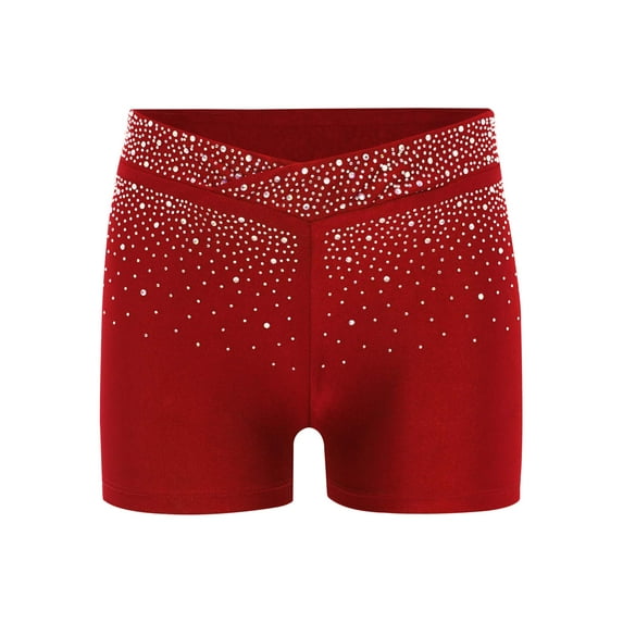 Hansber Girls Shiny Rhinestones Ballet Dance Shorts Gymnastics Boyshorts Active Sports Yoga Knickers Burgundy 8