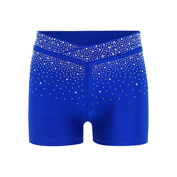 Hansber Girls Shiny Rhinestones Ballet Dance Shorts Gymnastics Boyshorts Active Sports Yoga Knickers Royal Blue 6