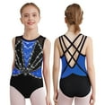 thumbnail image 1 of Hansber Girls Shiny Sleeveless Figure Skating Gymnastics Leotards Glittery Rhinestones Crisscross Back Jumpsuits Blue 8, 1 of 4