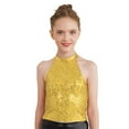 thumbnail image 1 of Hansber Girls Sparkling Halter Neck Jazz Dance Ballet Crop Top Sleeveless Tees for Cheerleading Gold 12, 1 of 7