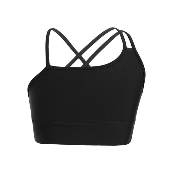 Hansber Girls Sports Bra Yoga Gymnastics Crop Tank Spaghetti Straps Crisscross Back Sleeveless Black 12