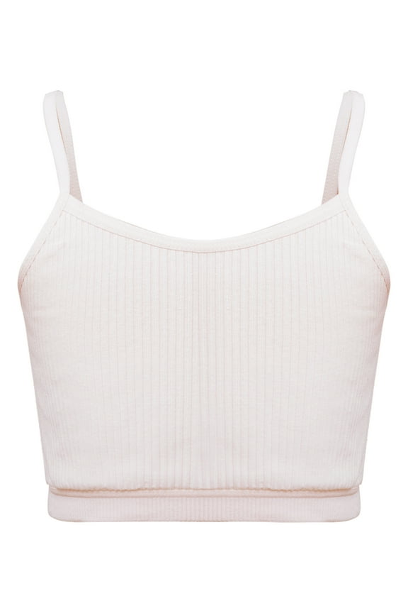 Girls Training Bra Lined Cami Ribbed Tank Classic Basic Crop Top Spaghetti Strap Brallete Pink M