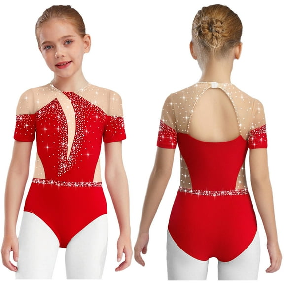 Hansber Gymnastics Bodysuit for Girls Acrobatics Workout One Piece Tumbling Ballet Dance Leotard Athletic Biketard Red 12