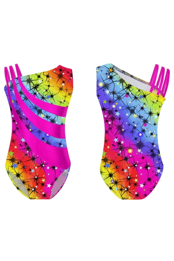 Gymnastics Leotard for Girls Metallic One Shoulder Ballet Dance Unitard Tumbling Bodysuit Colorful 4