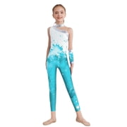 Hansber Gymnastics Leotard for Girls Sequins Asymmetrical Sleeveless Tank Unitards Full Body Dance Leotard Light Green 6